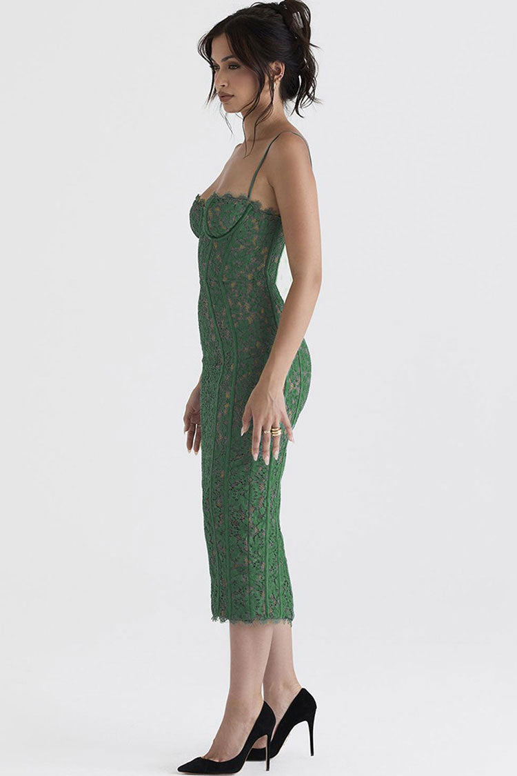 Lace V-Neck Sleeveless Bodycon Midi Cocktail Dress - View 3