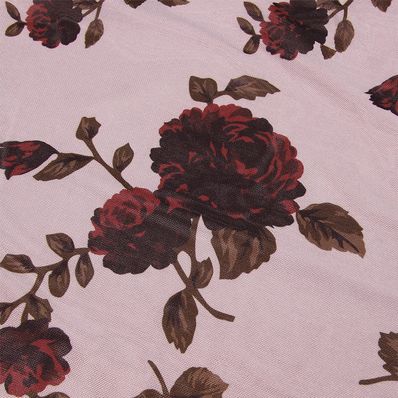 Vintage Mesh Flower Print Fishtail Drape Trim Maxi Dress - Pink - View 4