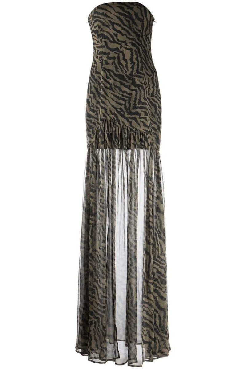 Tiger Stripe Strapless High Split Sheer Panel Maxi Gown - View 6