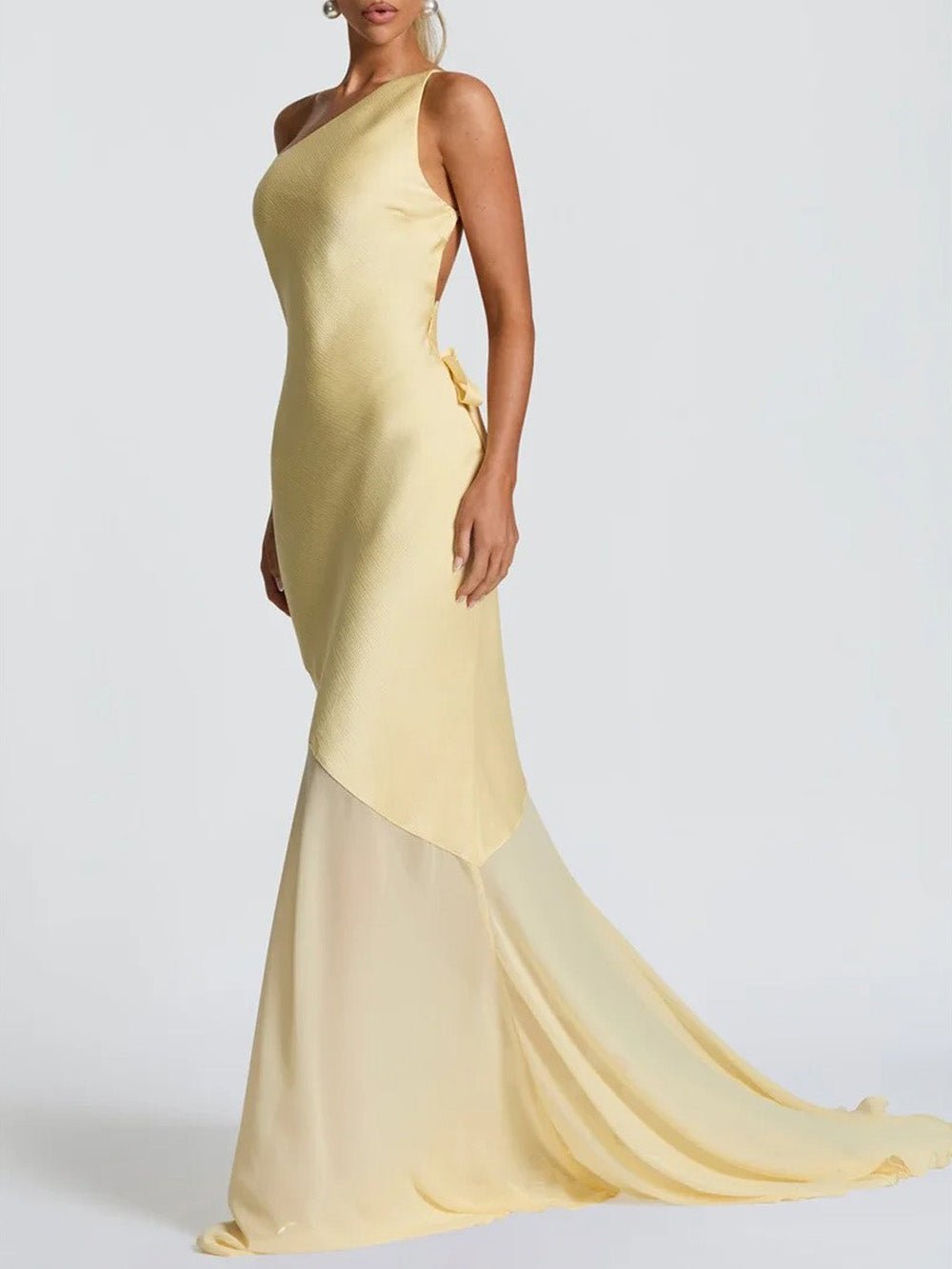 One Shoulder Asymmetric Mermaid Gown - View 4