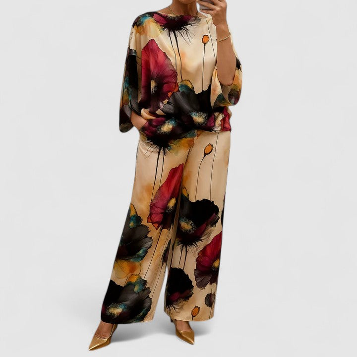 Floral Batwing Sleeve Top and Wide Leg Pants Two Piece Set 3