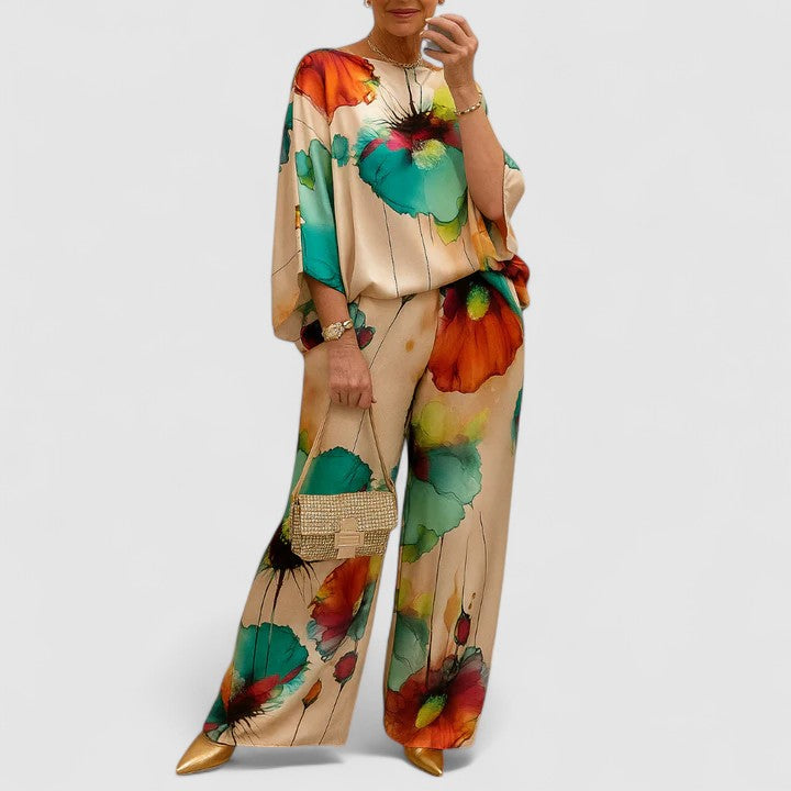 Floral Batwing Sleeve Top and Wide Leg Pants Two Piece Set 7