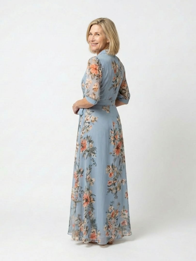 Floral Print Collared Half Sleeve Wrap Maxi Dress 2