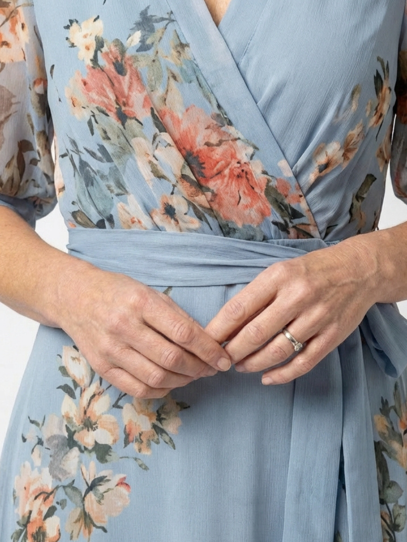 Floral Print Collared Half Sleeve Wrap Maxi Dress 3