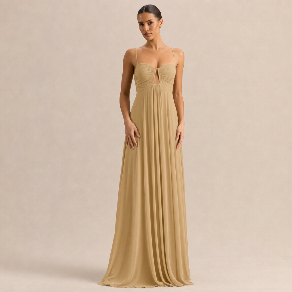 Sweetheart Cut Out Chiffon Flowy Maxi Dress 4