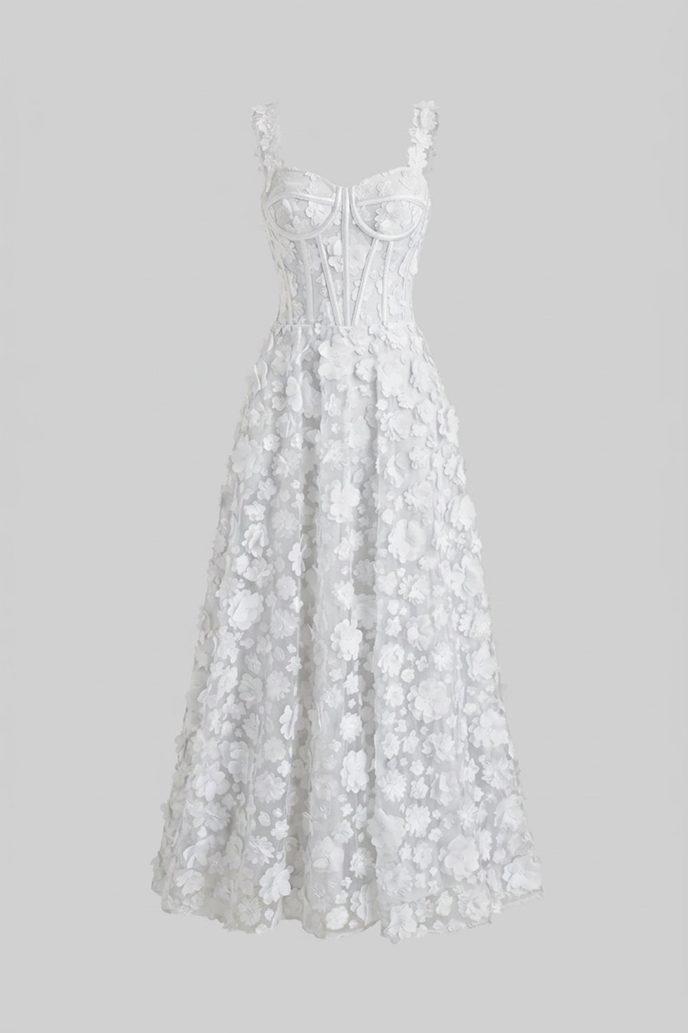 Floral Appliqué Maxi Dress With Corset Bodice - White - View 3