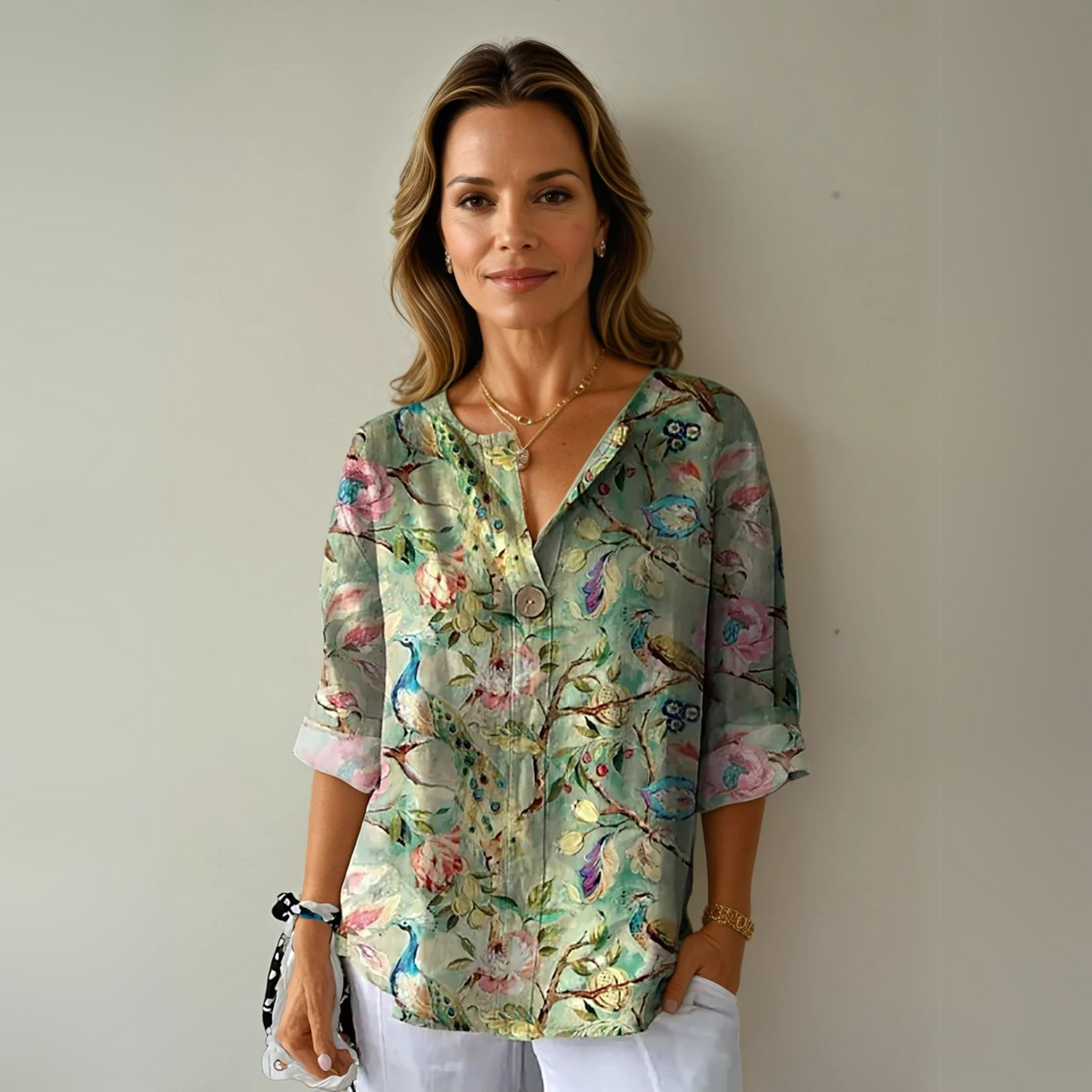 Floral Print V-Neck Half Sleeve Blouse 3