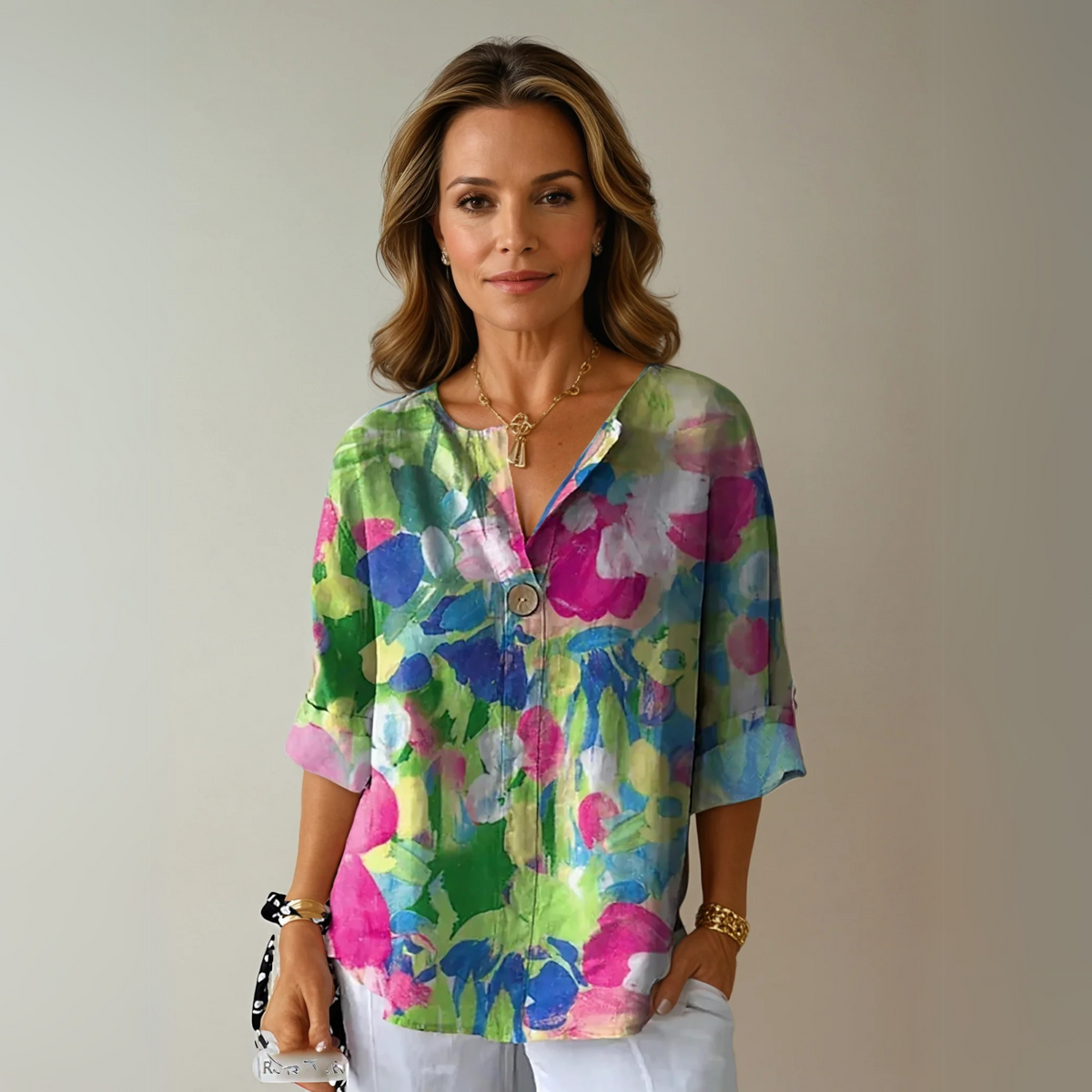 Floral Print V-Neck Half Sleeve Blouse 4