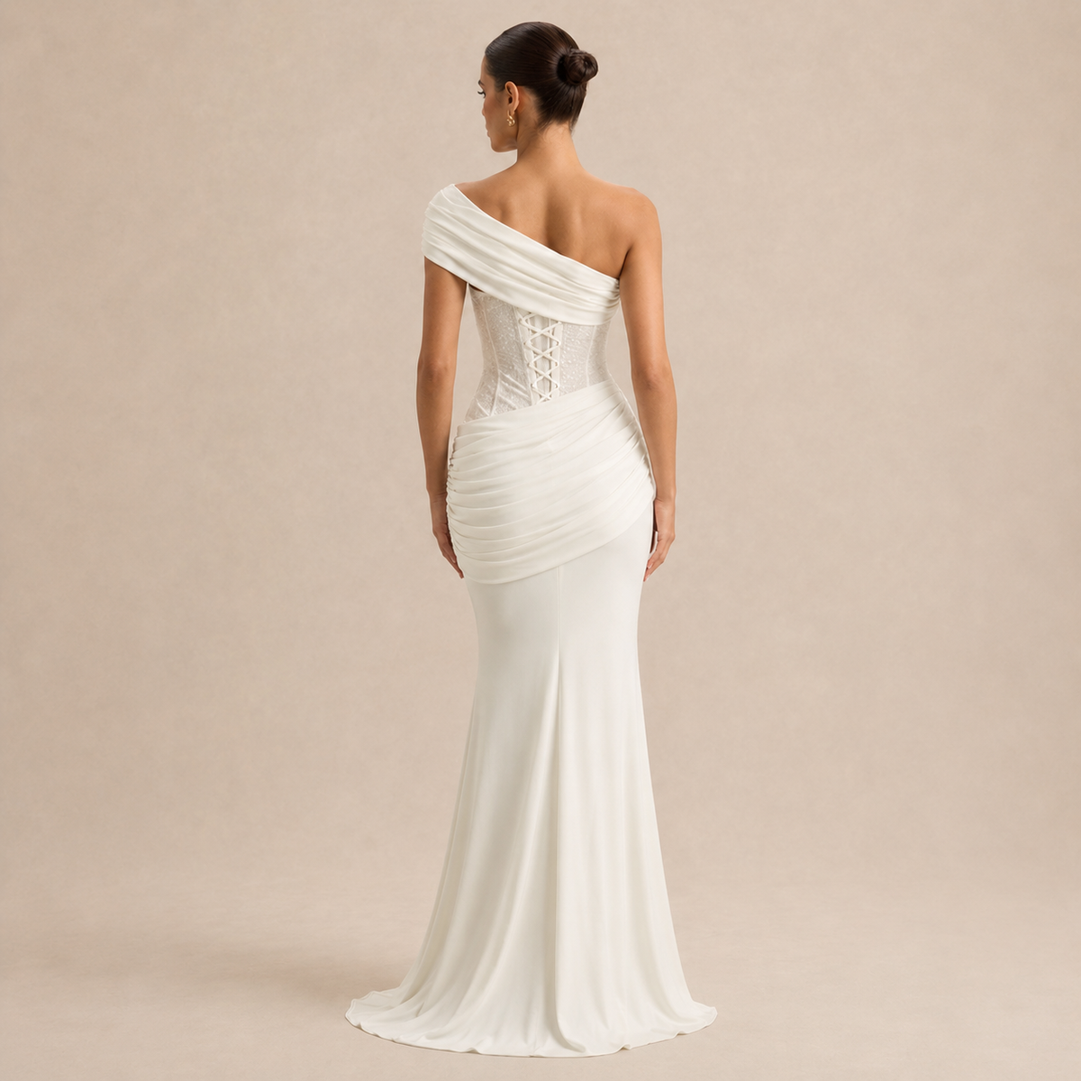 One Shoulder Sequin Corset Ruched Fishtail Maxi Gown 6