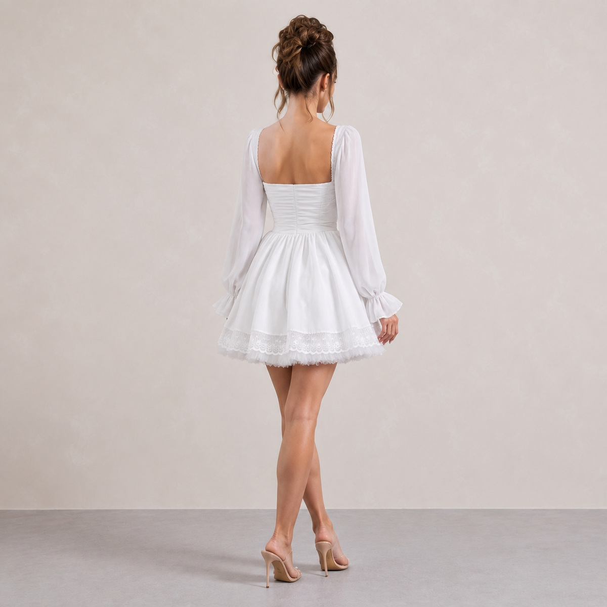 Square Neck Long Sleeve Corset Lace Up Skater Mini Dress 6