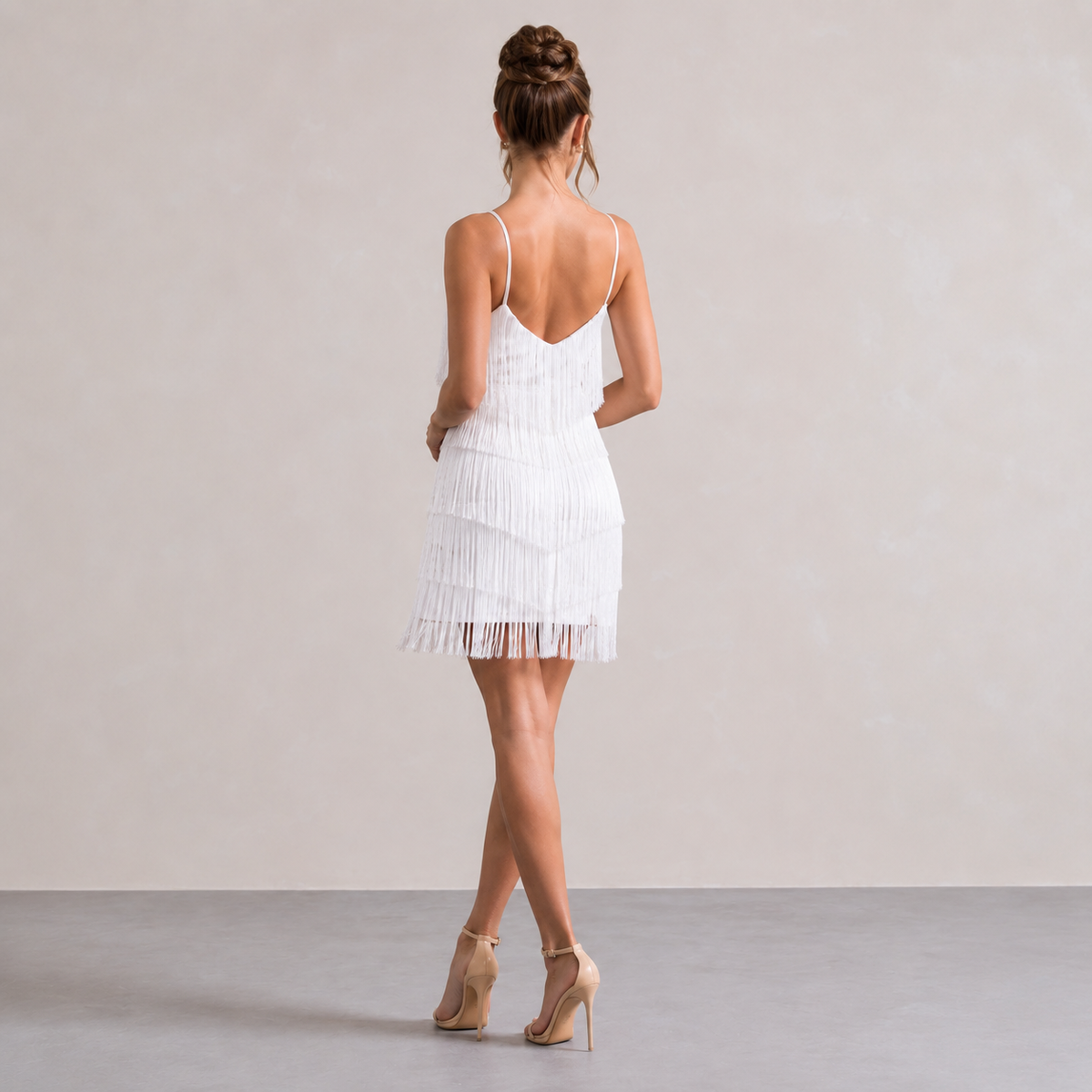 V-Neck Cami Strap Tiered Fringe Bodycon Mini Dress 7
