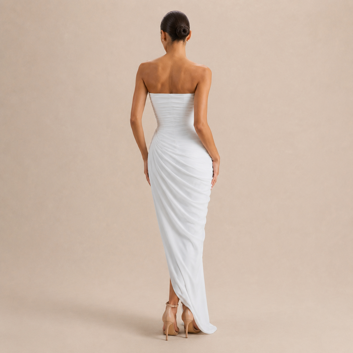 Strapless Ruched Draped High Split Maxi Gown 6
