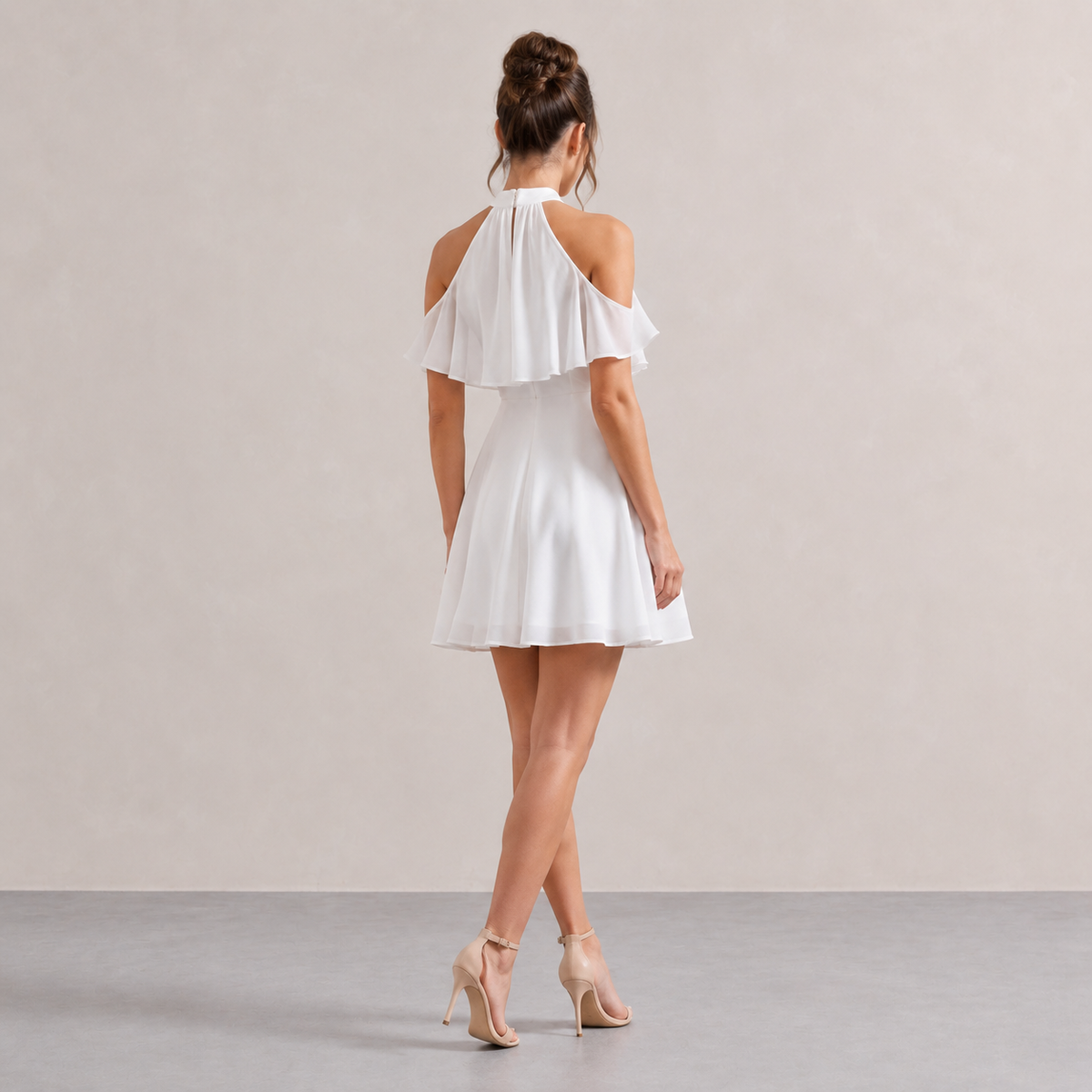 Halter Neck Cold Shoulder Ruffle A-Line Mini Dress 6