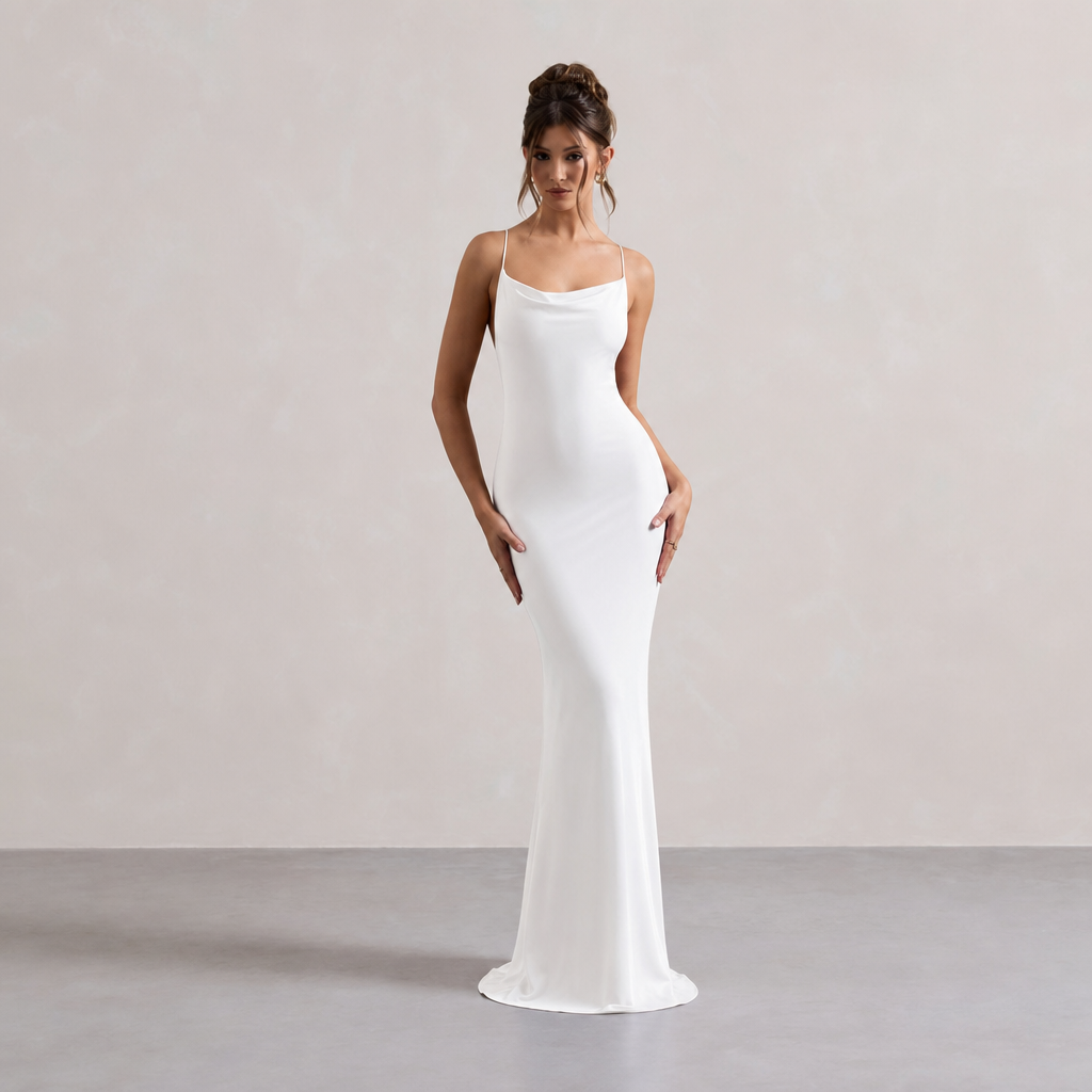 Satin Cowl Neck Spaghetti Strap Backless Maxi Dress 4