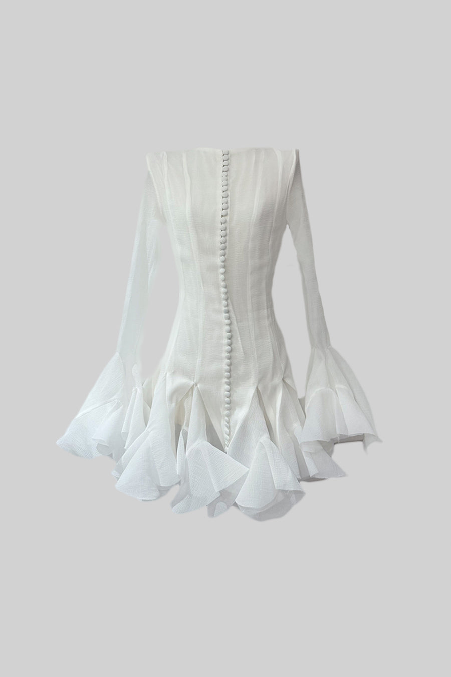 Long Sleeve Button Front Ruffle Cuff Tiered Flounce Mini Dress - View 4