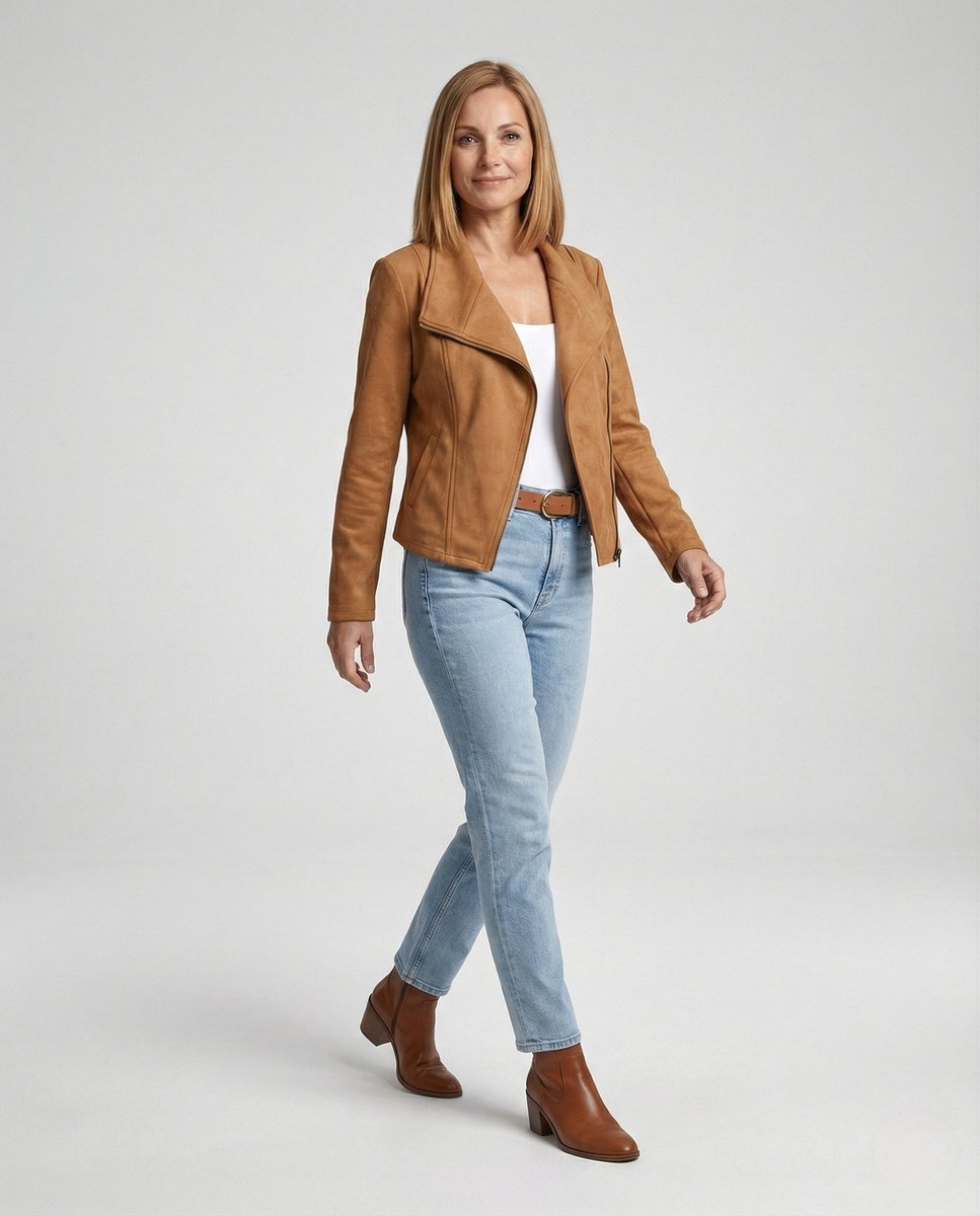 Asymmetric Zip Draped Collar Faux Suede Biker Jacket