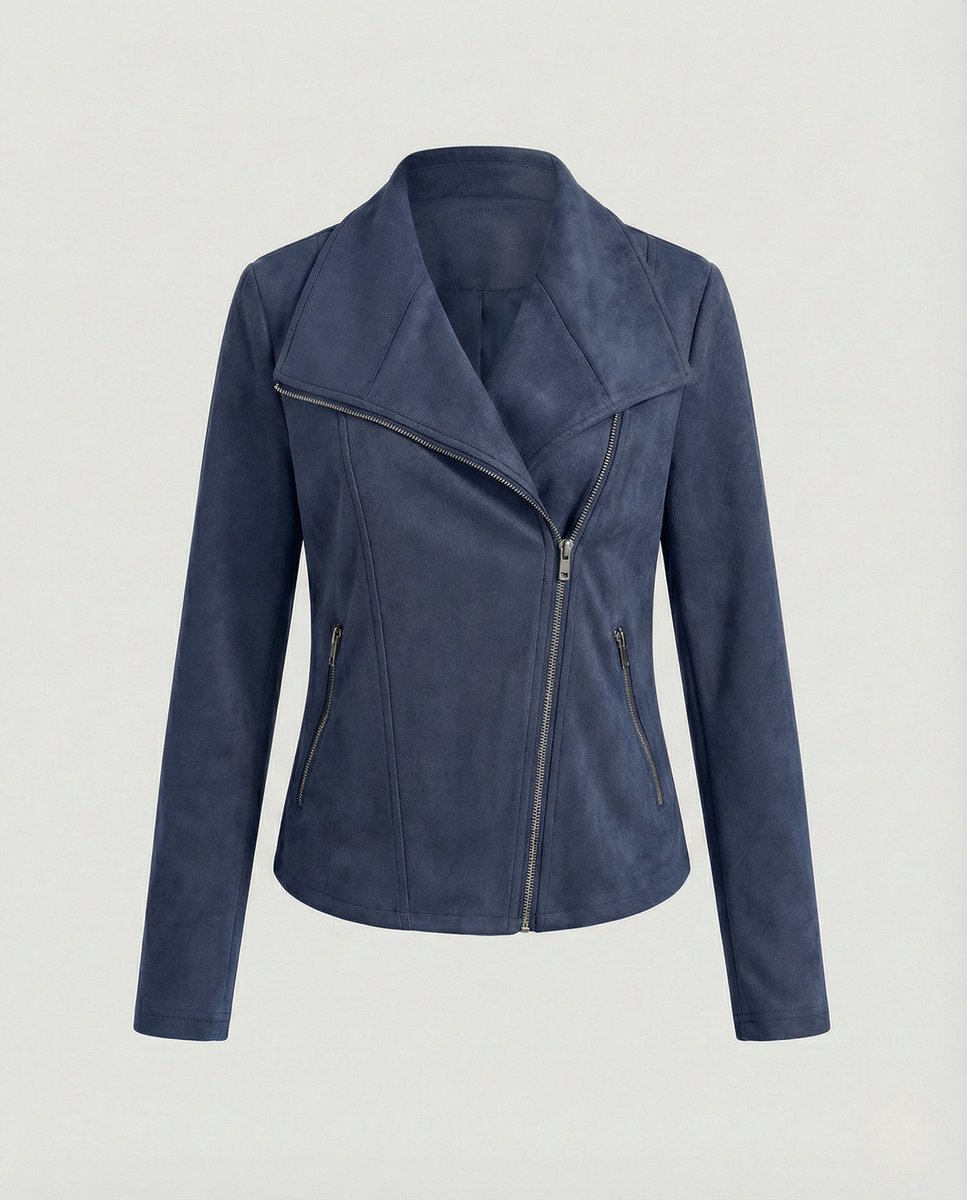 Asymmetric Zip Draped Collar Faux Suede Biker Jacket 10