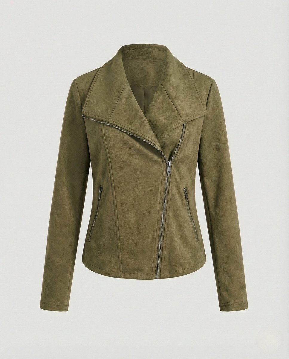 Asymmetric Zip Draped Collar Faux Suede Biker Jacket 11