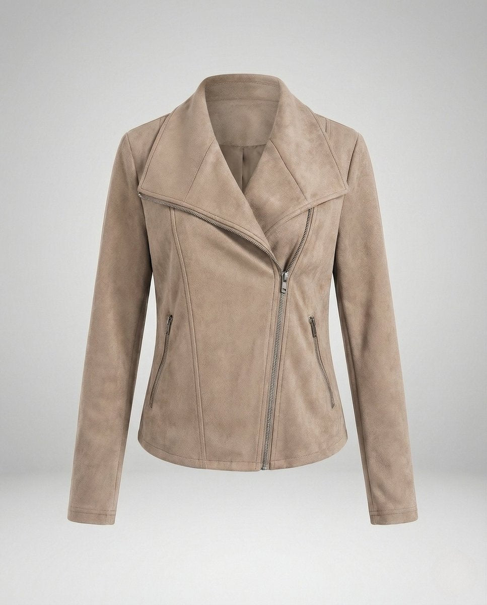 Asymmetric Zip Draped Collar Faux Suede Biker Jacket 6