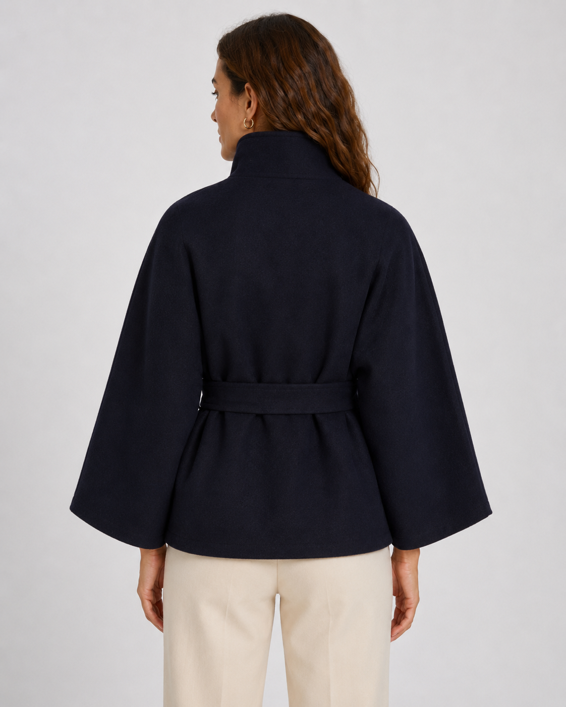 Belted Funnel Neck Wide Sleeve Cape Coat 2