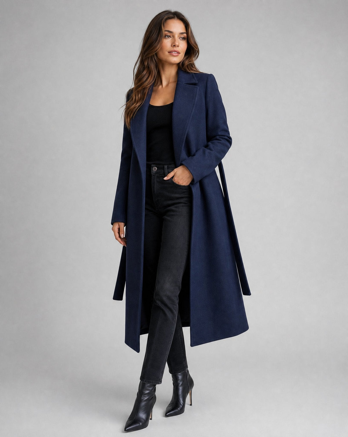 Belted Lapel Longline Wrap Coat 2