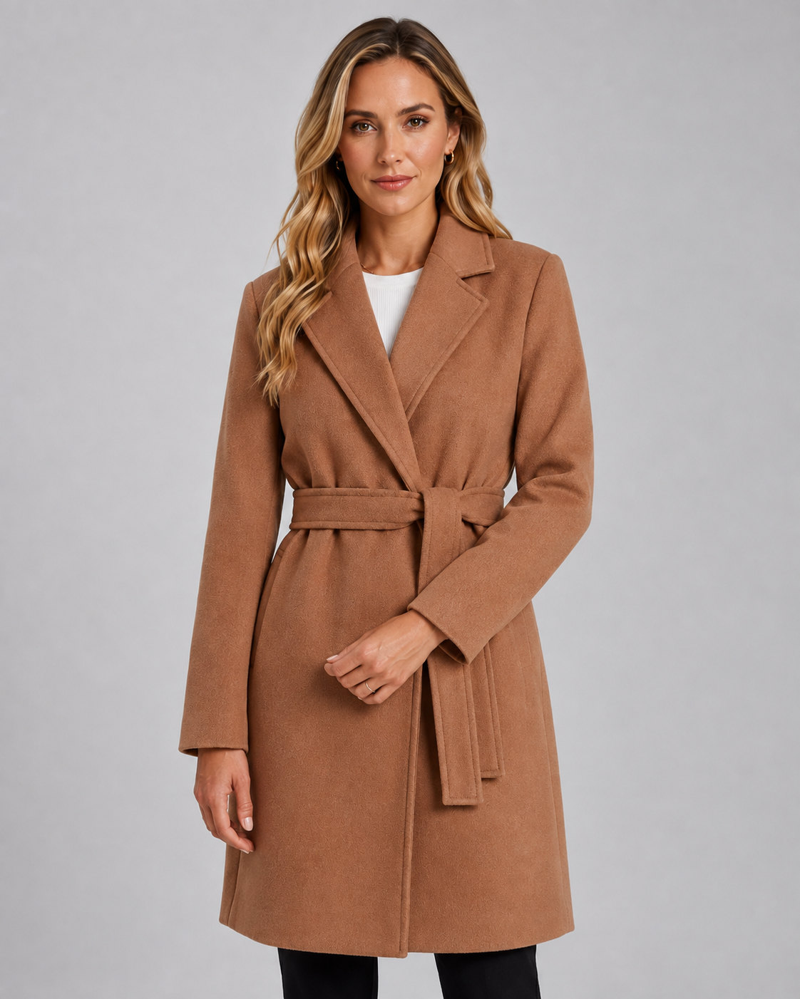 Notch Lapel Belted Wrap Coat 3