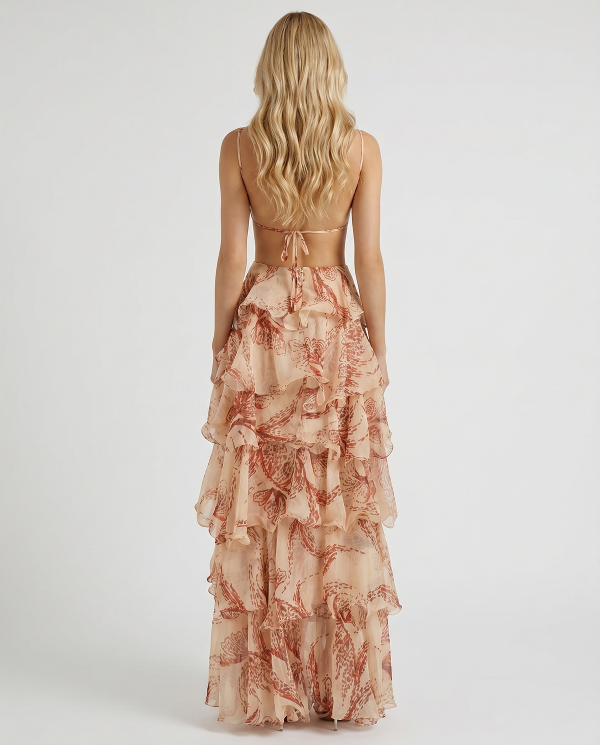 Butterfly Appliqué Tiered Ruffle Chiffon Maxi Dress 4