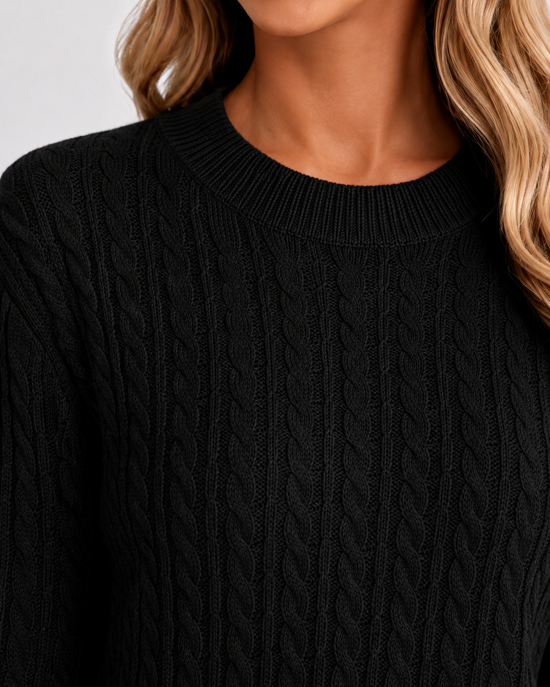 Cable Knit Crew Neck Long Sleeve Sweater 3