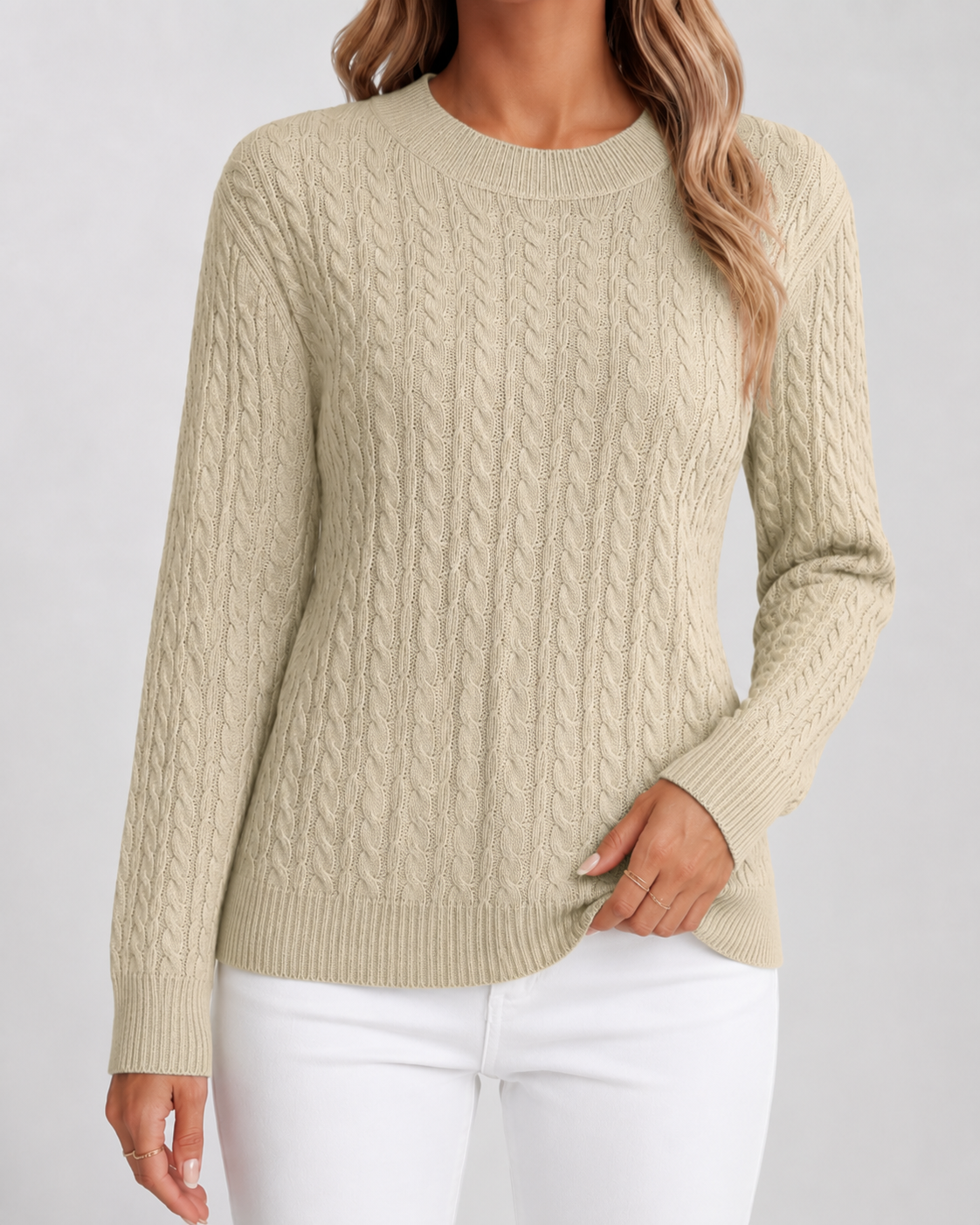 Cable Knit Crew Neck Long Sleeve Sweater 5