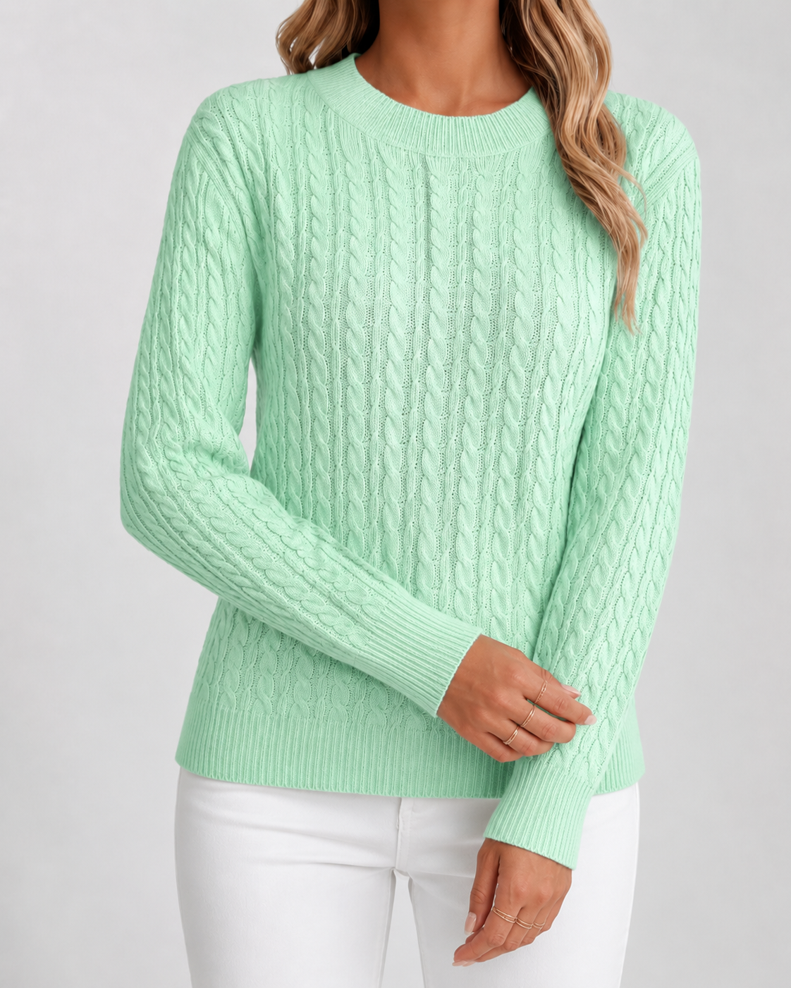 Cable Knit Crew Neck Long Sleeve Sweater