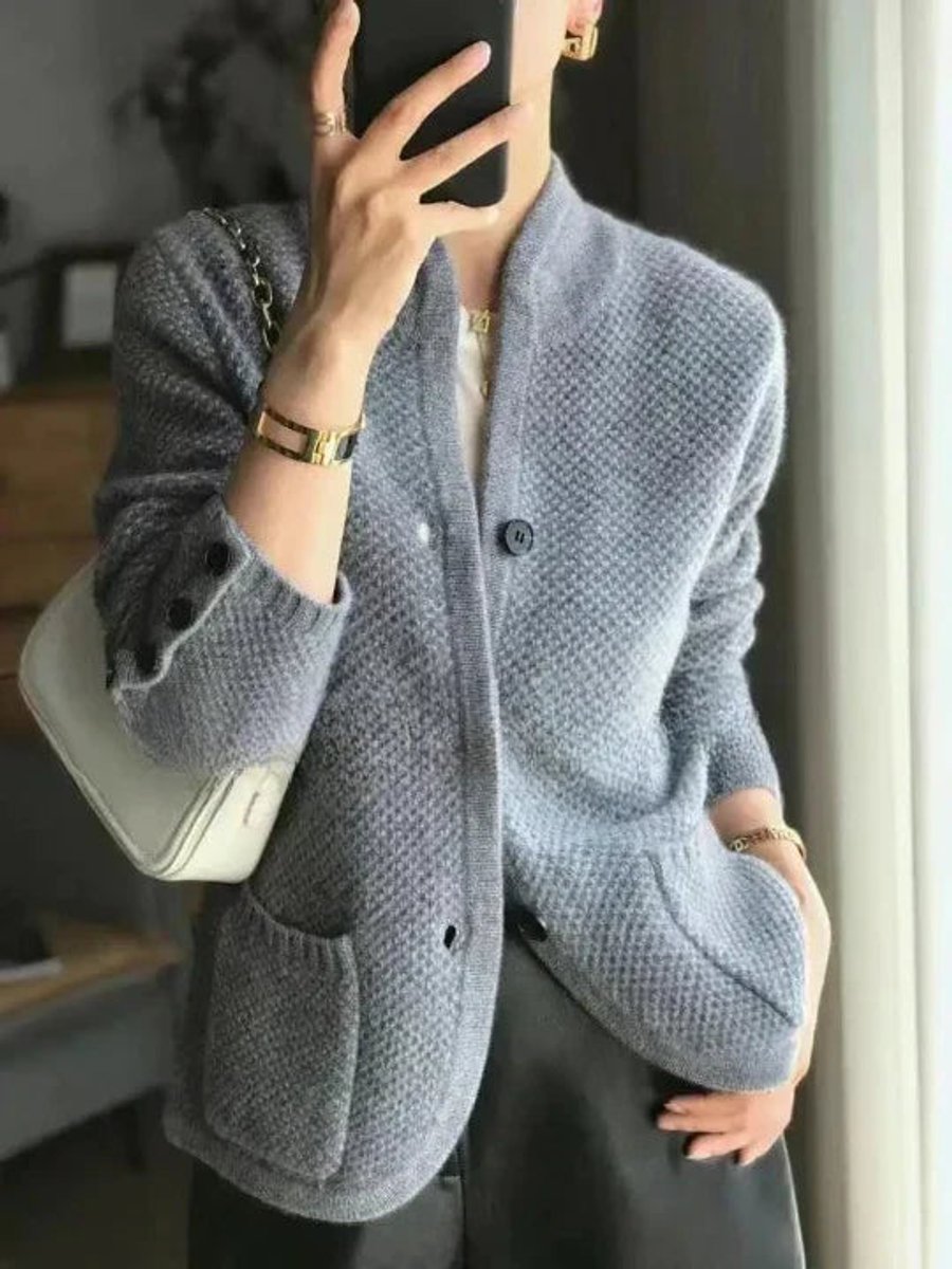 Mock Neck Button Front Textured Knit Cardigan 2