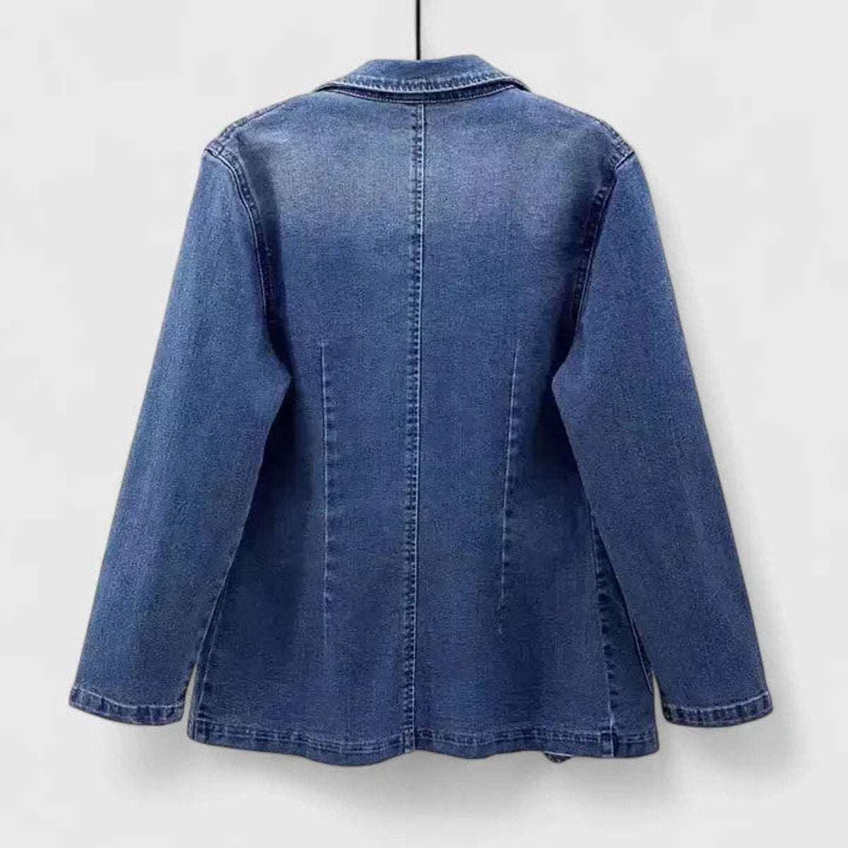 Notched Lapel Single Button Patch Pocket Denim Blazer 2