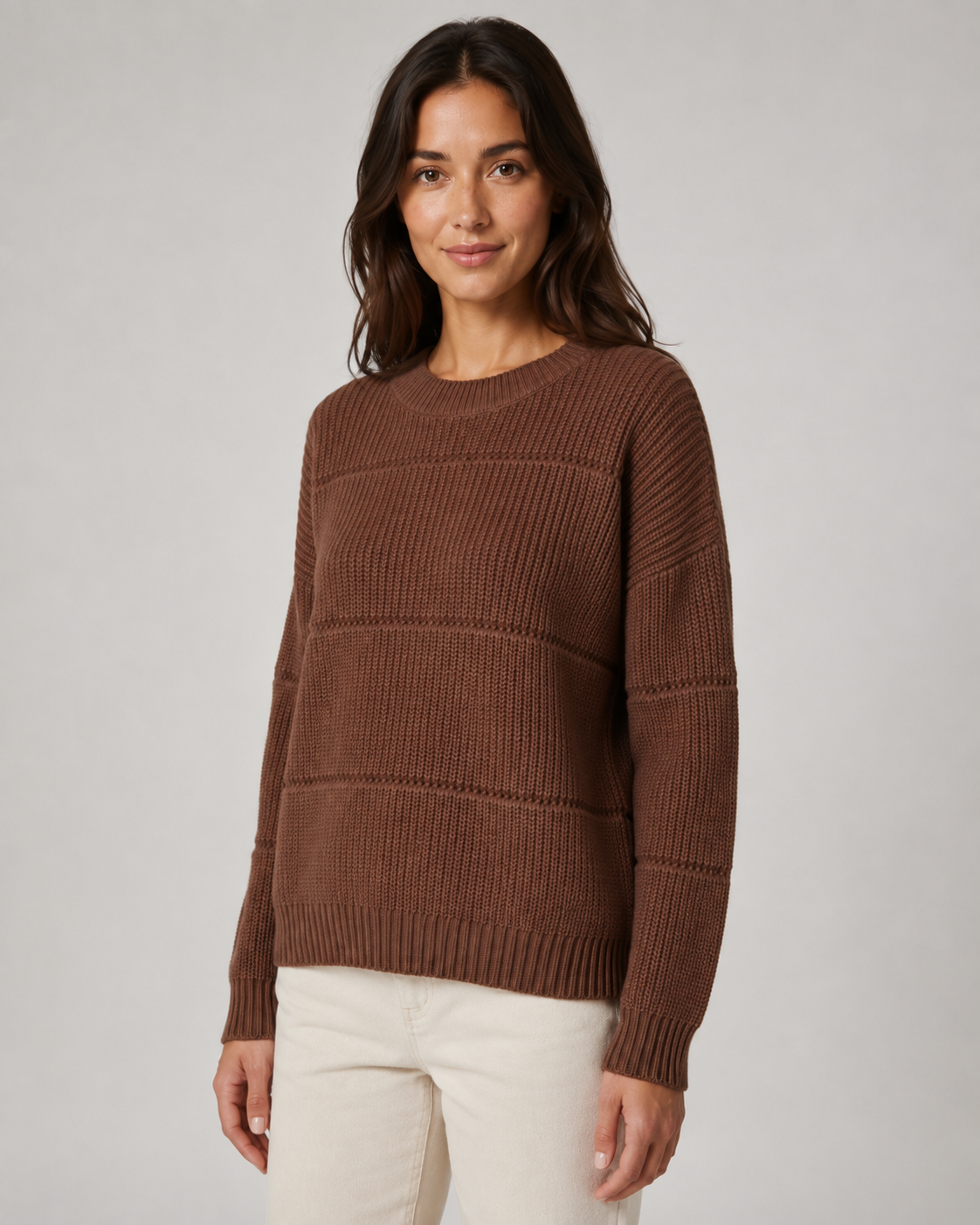Chunky Ribbed Knit Crew Neck Drop Shoulder Sweater 3