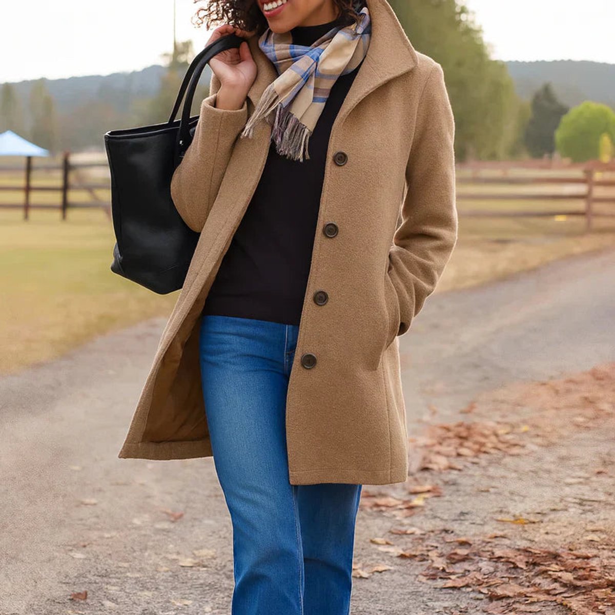 Single Breasted Notch Collar Mid Length Coat 3