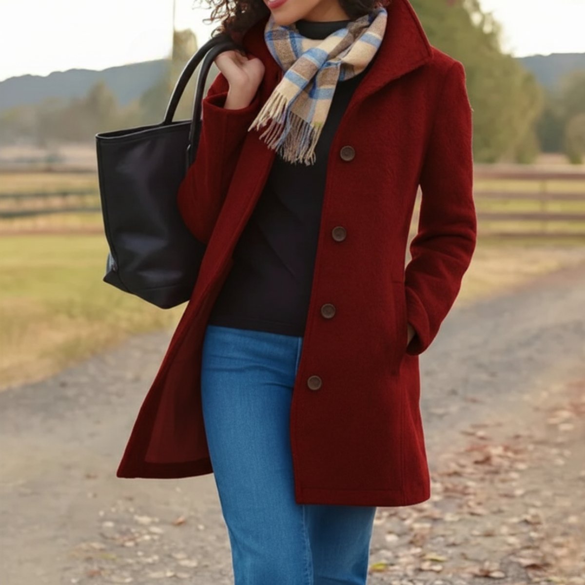 Single Breasted Notch Collar Mid Length Coat 7