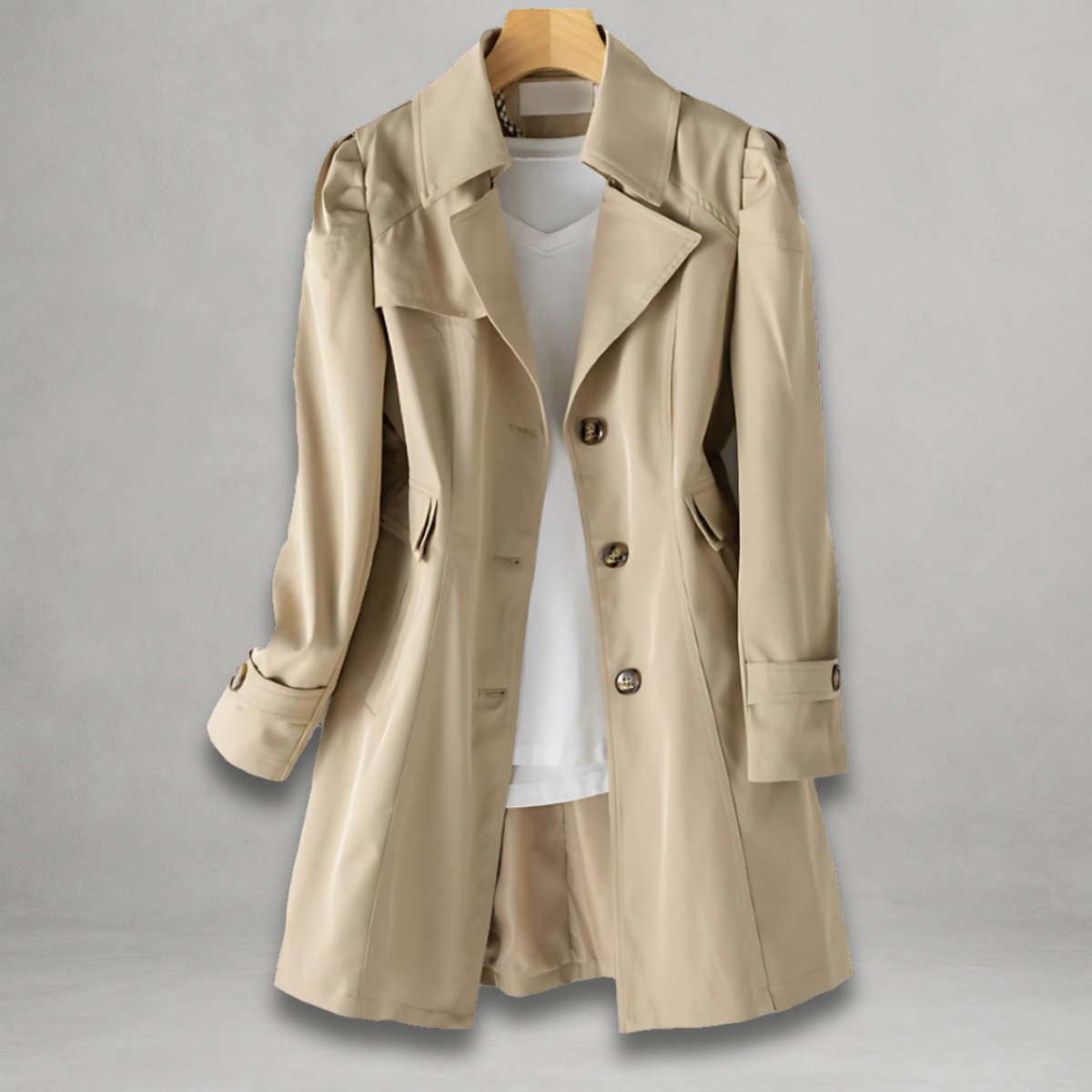 Single Breasted Notch Lapel Mid Length Trench Coat