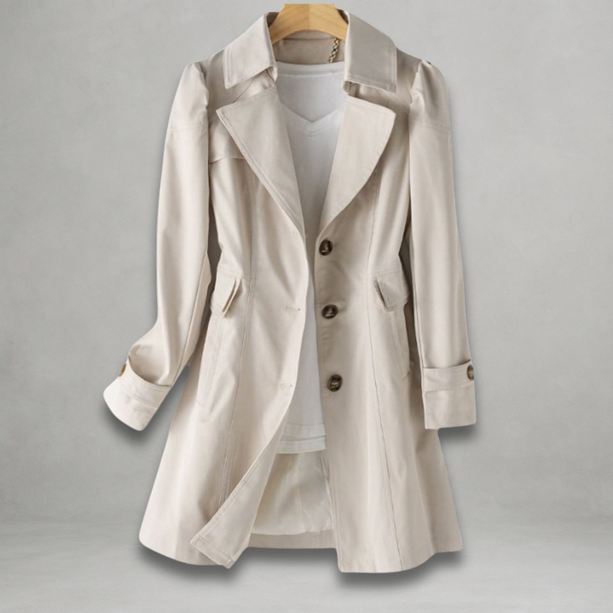 Single Breasted Notch Lapel Mid Length Trench Coat 3