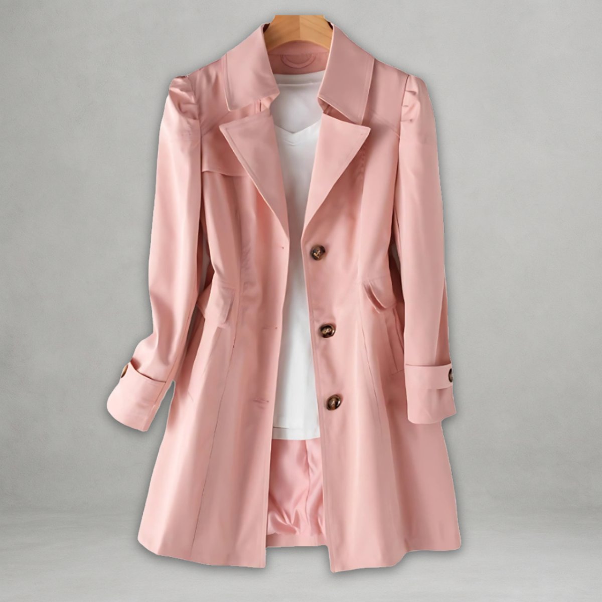 Single Breasted Notch Lapel Mid Length Trench Coat 5