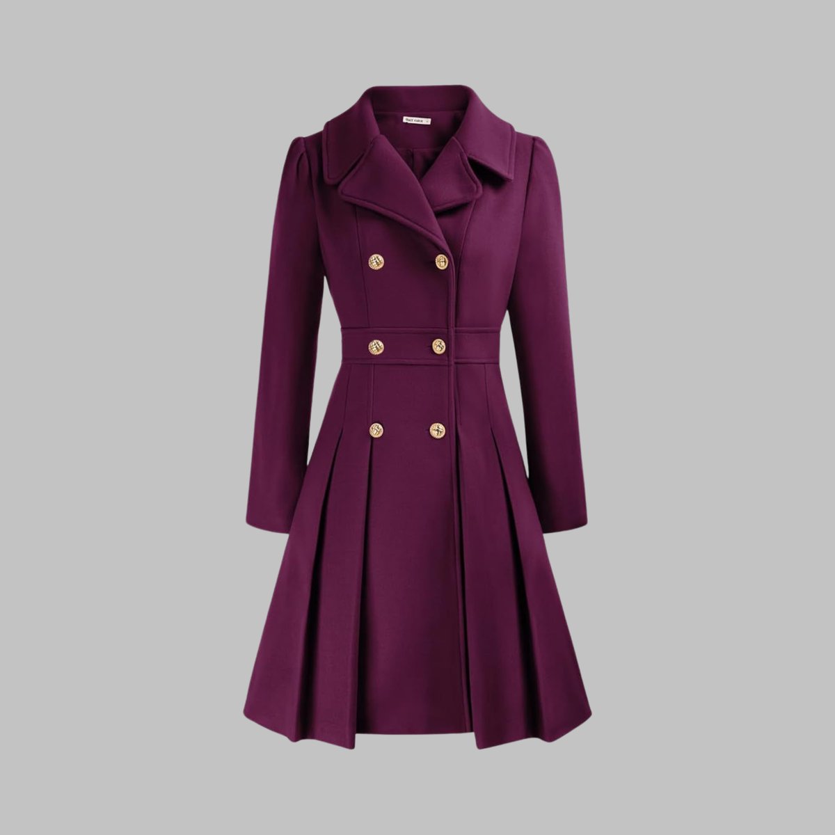 Double Breasted Notched Lapel Pleated A-Line Overcoat 16