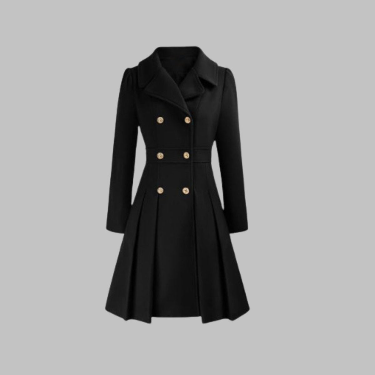 Double Breasted Notched Lapel Pleated A-Line Overcoat 19
