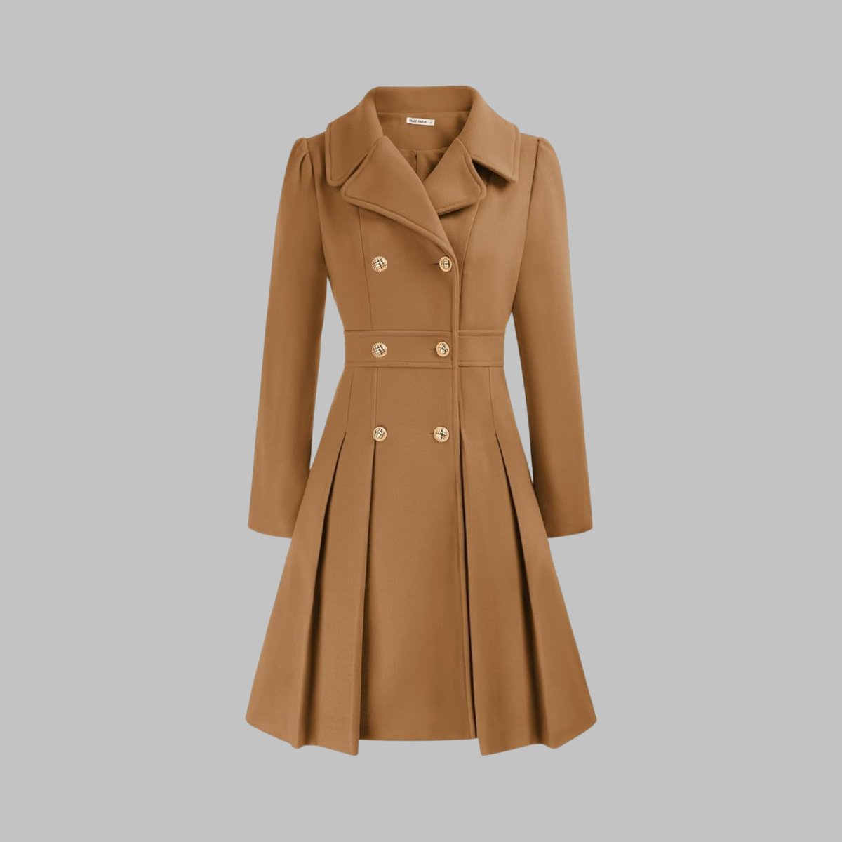 Double Breasted Notched Lapel Pleated A-Line Overcoat 2