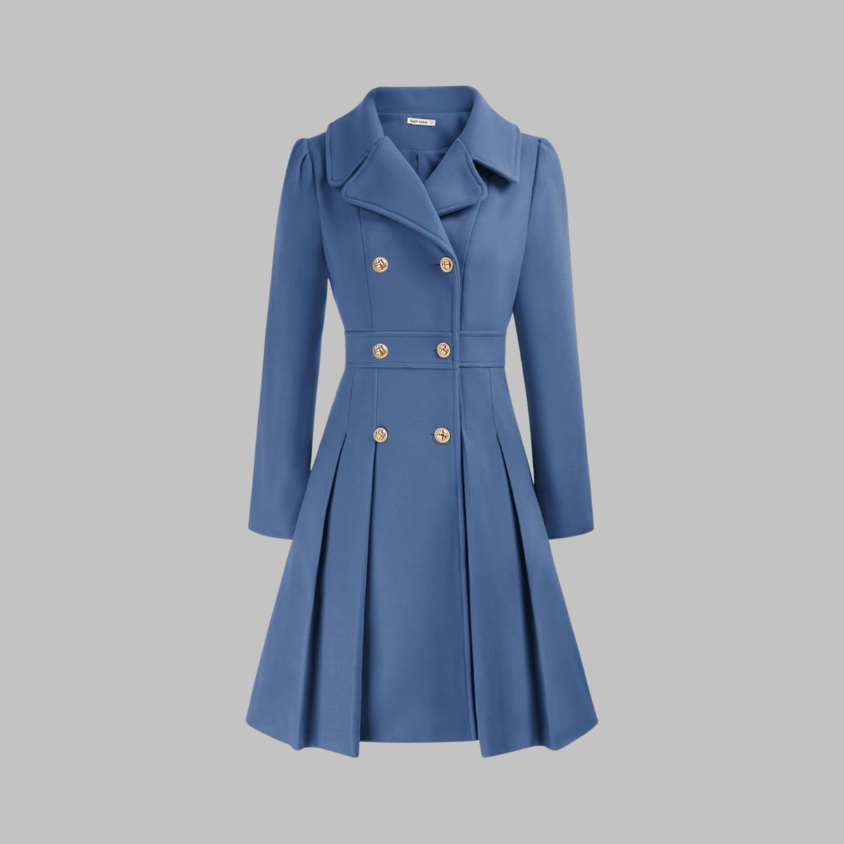 Double Breasted Notched Lapel Pleated A-Line Overcoat 4