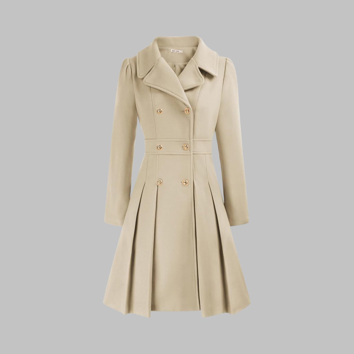 Double Breasted Notched Lapel Pleated A-Line Overcoat 6