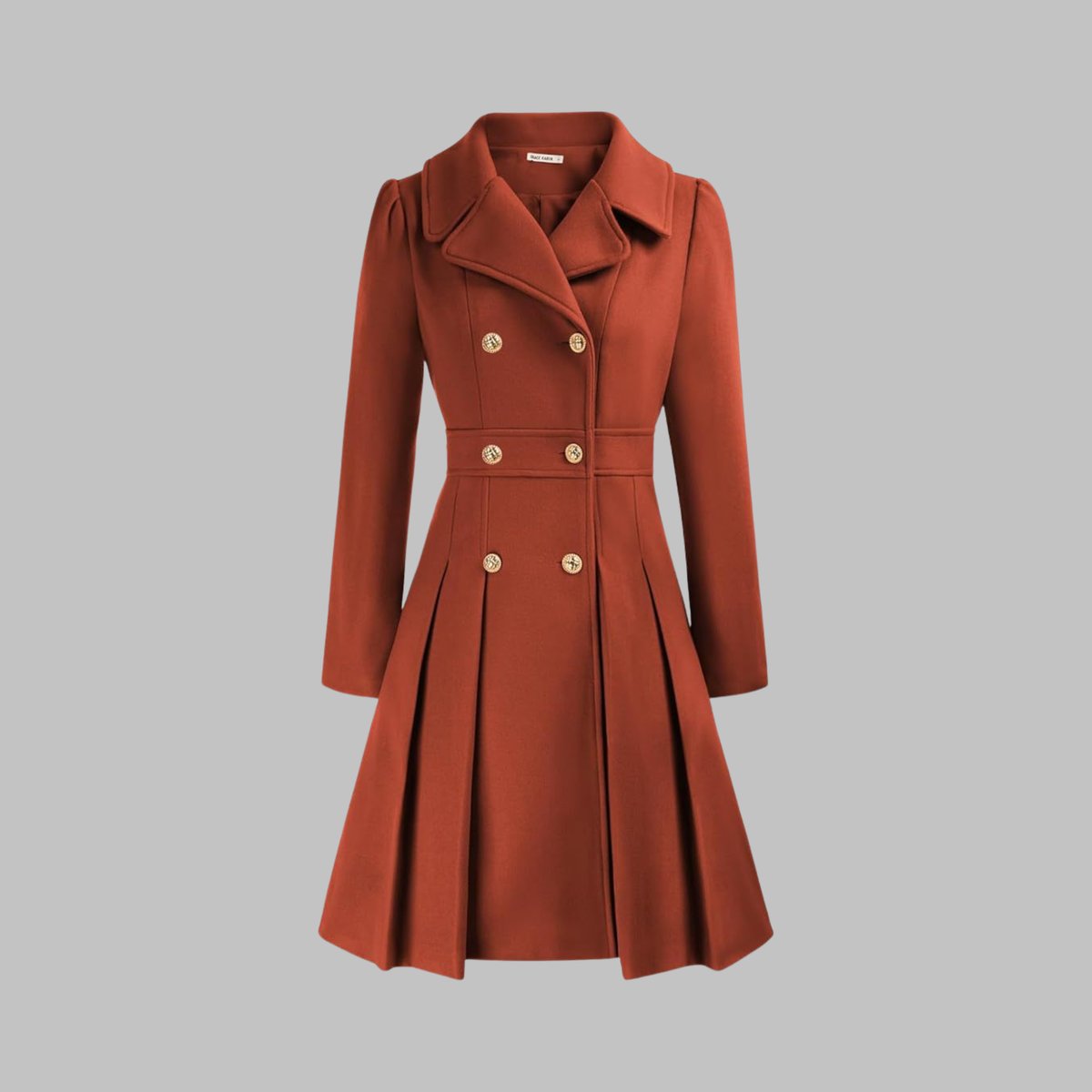 Double Breasted Notched Lapel Pleated A-Line Overcoat 8