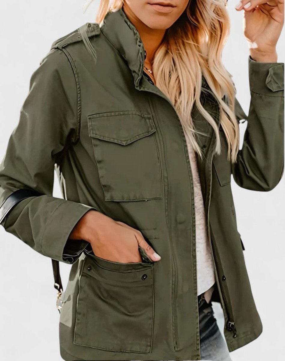 Stand Collar Snap Pocket Zip Front Utility Jacket 3