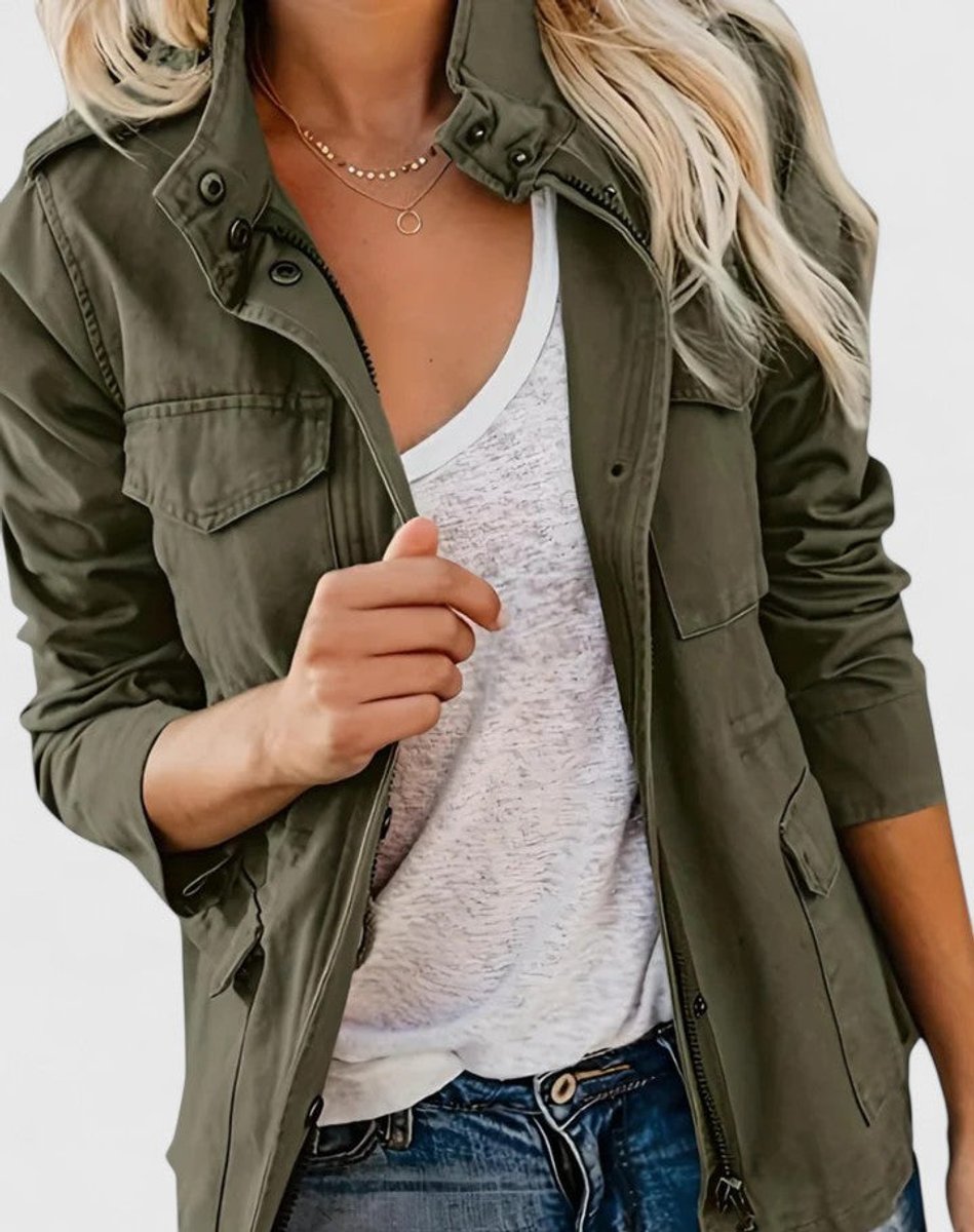 Stand Collar Snap Pocket Zip Front Utility Jacket 4
