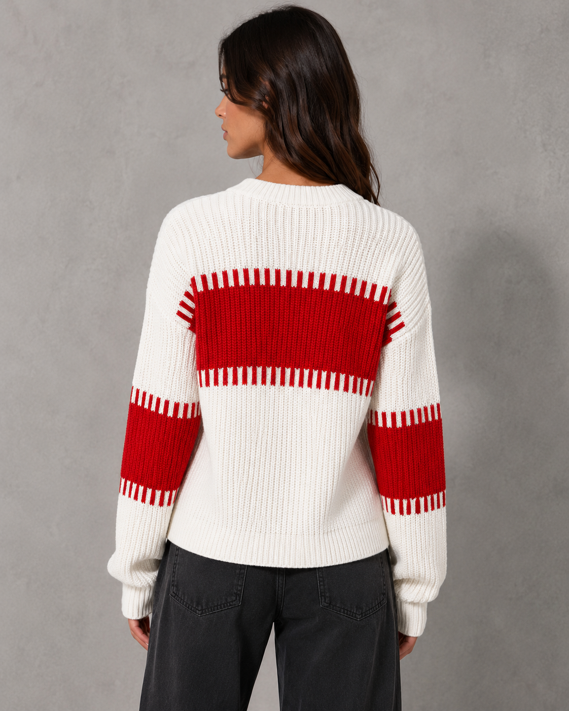 Striped Crew Neck Chunky Ribbed Knit Sweater 3