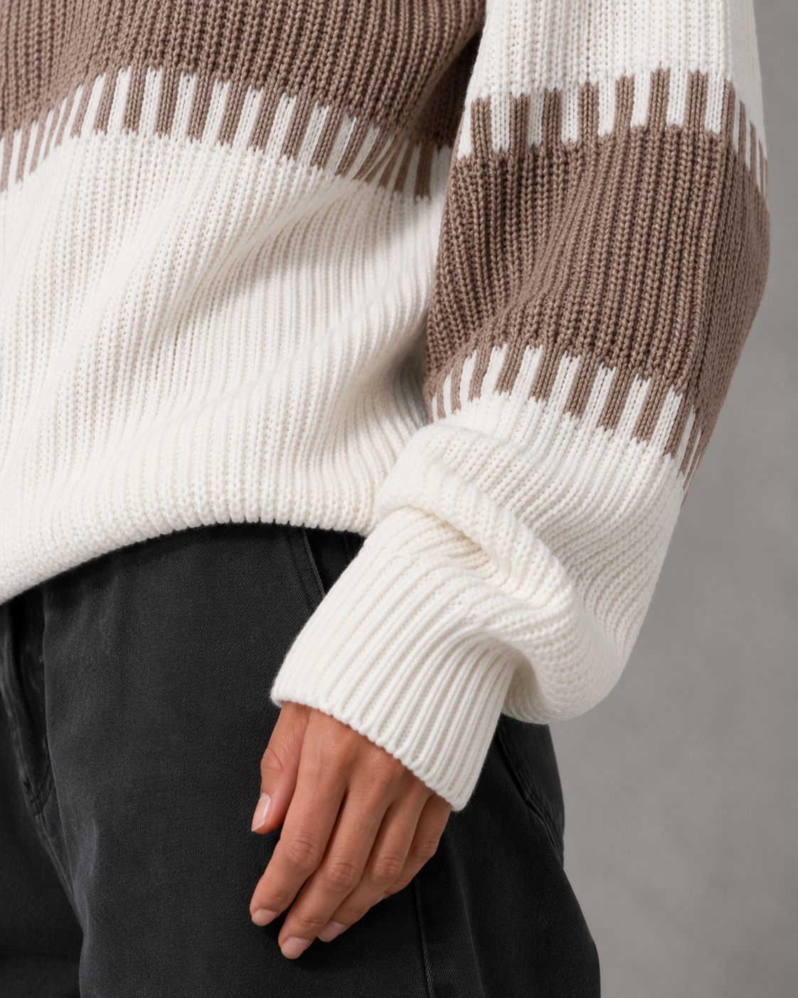 Striped Crew Neck Chunky Ribbed Knit Sweater 4