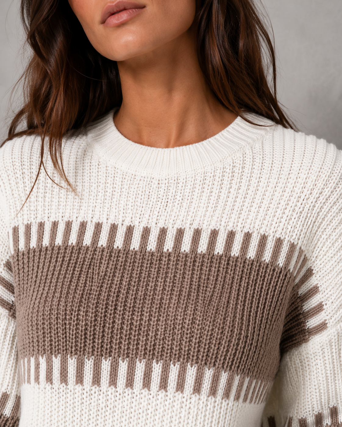 Striped Crew Neck Chunky Ribbed Knit Sweater 5