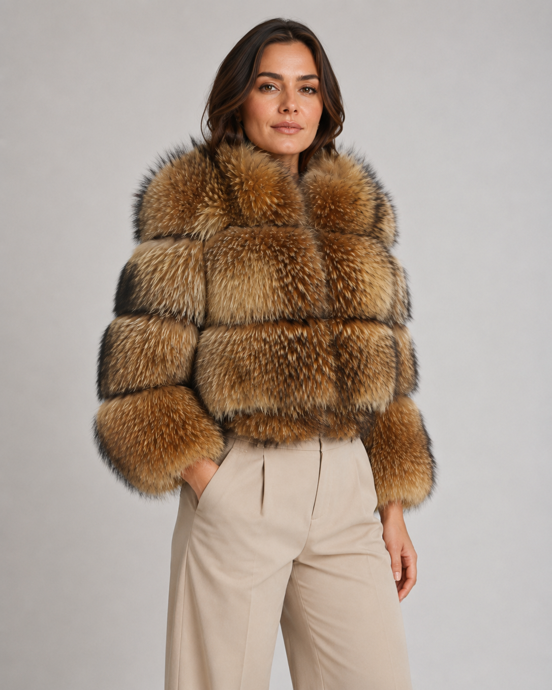 Cropped Faux Fur Stand Collar Jacket 2